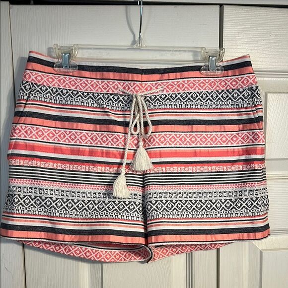 Ann Taylor Loft 4 Coral Gray Geometric Bermudas The Riviera Boardwalk Stripe - Picture 2 of 6